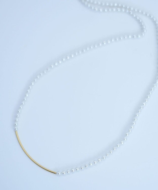 monshiro 【2WAY/ヴィンテージパール】ラインバーグラスパールロング ネックレス ホワイト×ゴールド