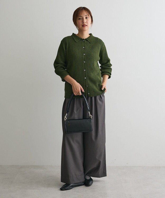CRAFT STANDARD BOUTIQUE ミックスカラーポロ襟ニットカーディガン Green