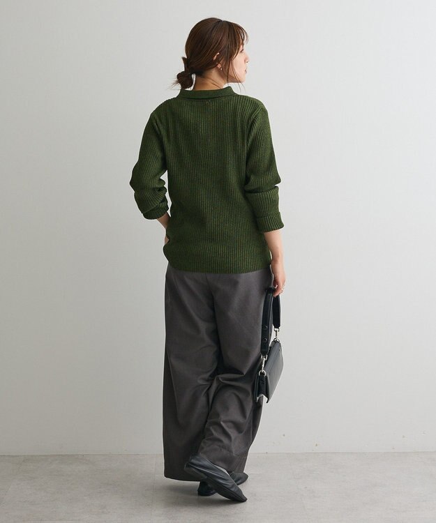 CRAFT STANDARD BOUTIQUE ミックスカラーポロ襟ニットカーディガン Green