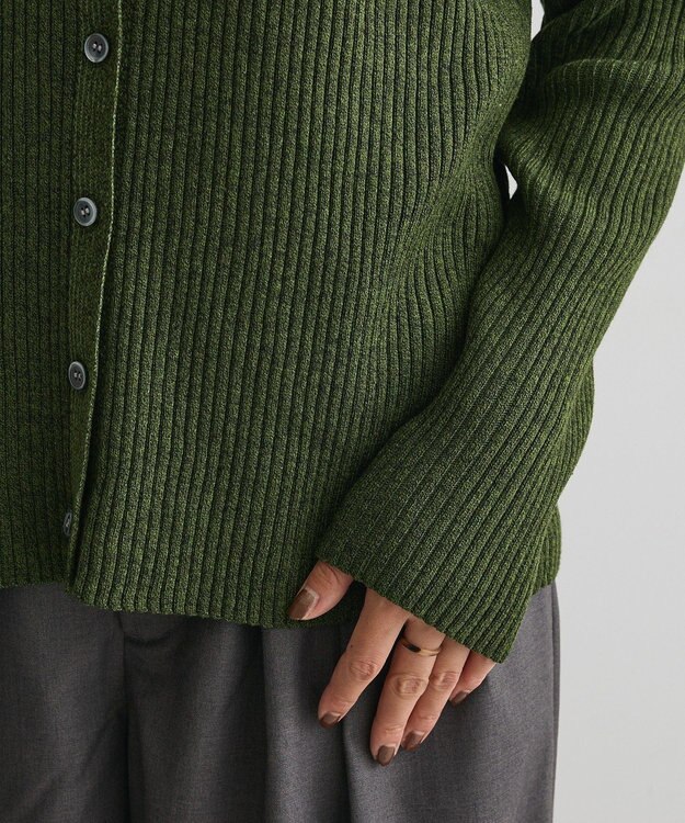 CRAFT STANDARD BOUTIQUE ミックスカラーポロ襟ニットカーディガン Green