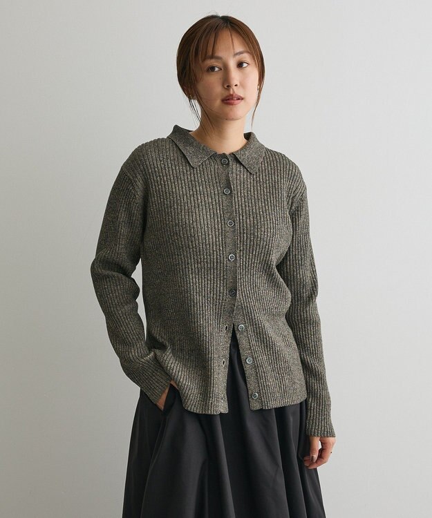 CRAFT STANDARD BOUTIQUE ミックスカラーポロ襟ニットカーディガン Gray