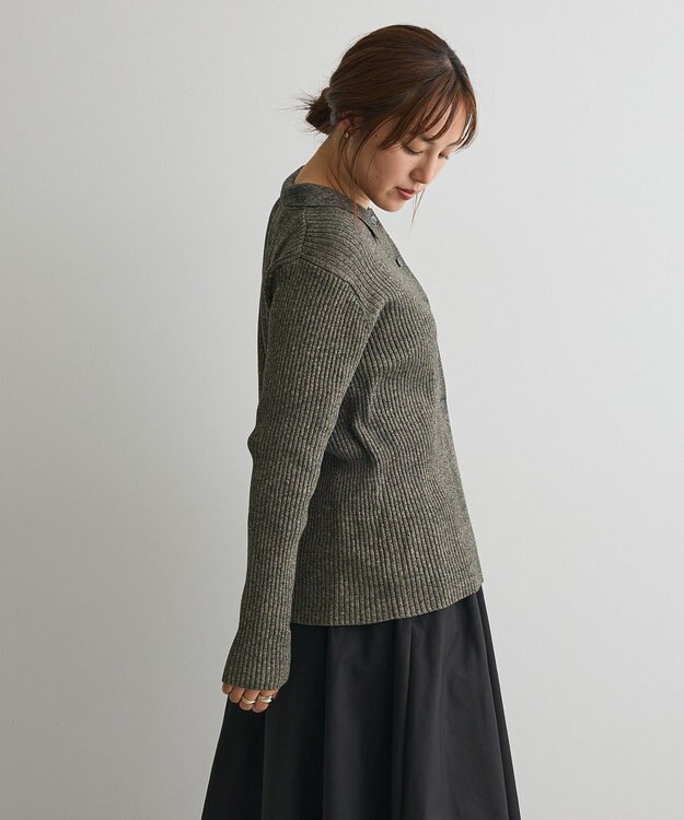 CRAFT STANDARD BOUTIQUE ミックスカラーポロ襟ニットカーディガン Gray