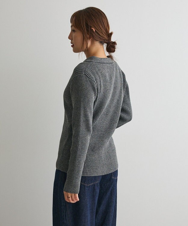 CRAFT STANDARD BOUTIQUE ミックスカラーポロ襟ニットカーディガン Gray