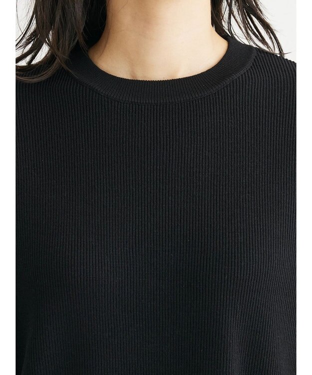 Green Parks とろみ布帛ドッキングニットチュニック Black