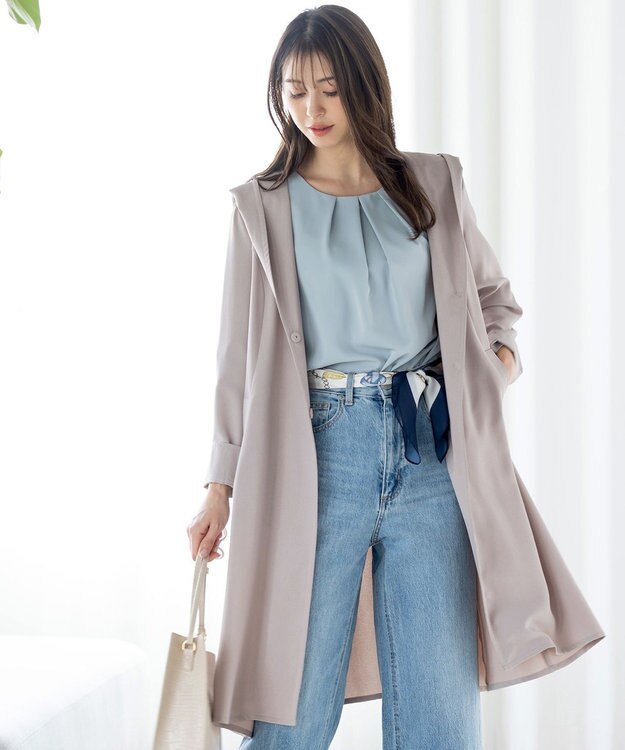 Tiaclasse L 【洗える】バックベルトフーデットコート グレージュ