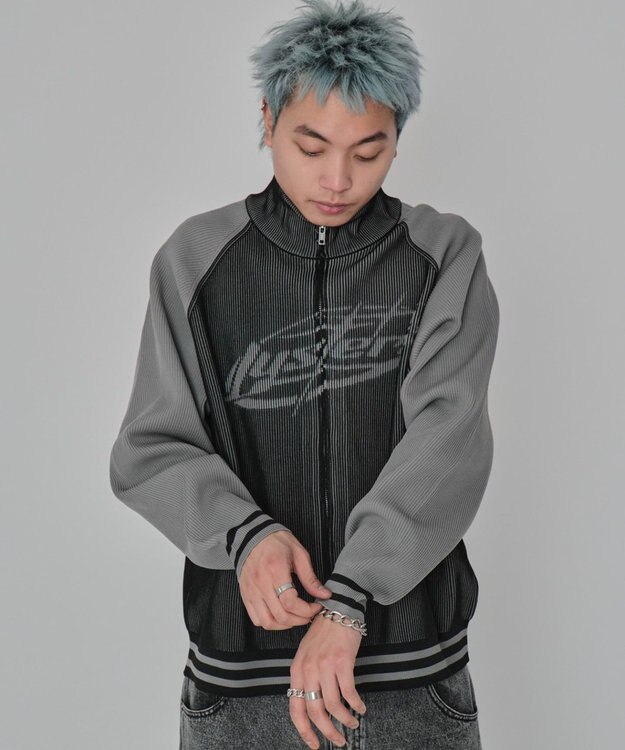 WEGO 【ユニセックス着用ITEM/MLサイズ展開】ラグラングラフィックニットブルゾン ブラック