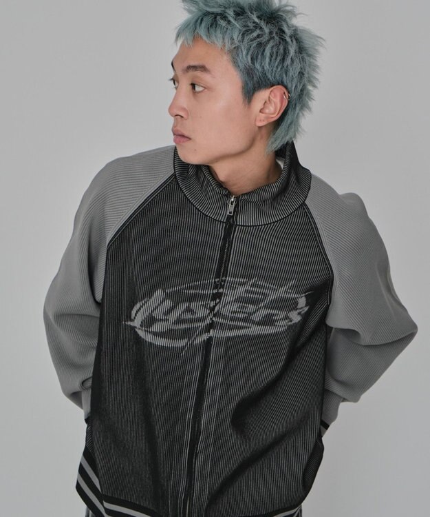 WEGO 【ユニセックス着用ITEM/MLサイズ展開】ラグラングラフィックニットブルゾン ブラック