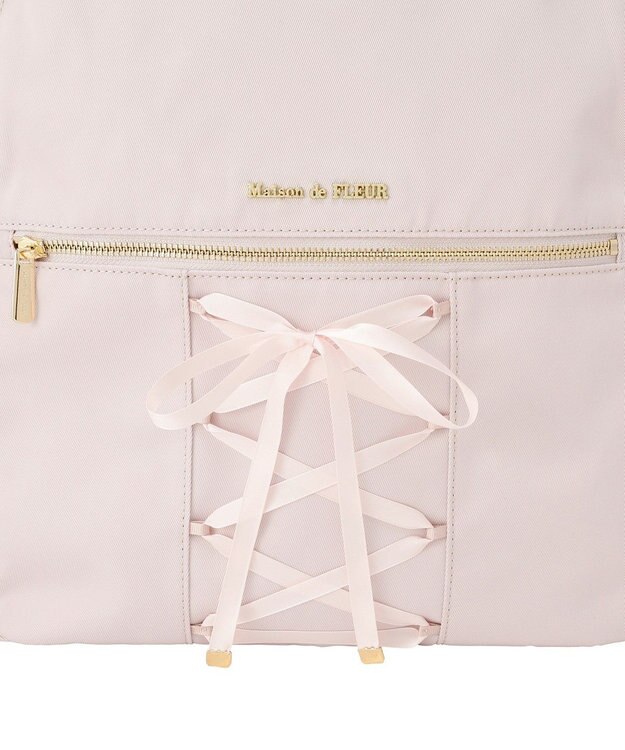 Maison de FLEUR 撥水加工レースアップリボンリュック Grayish Pink
