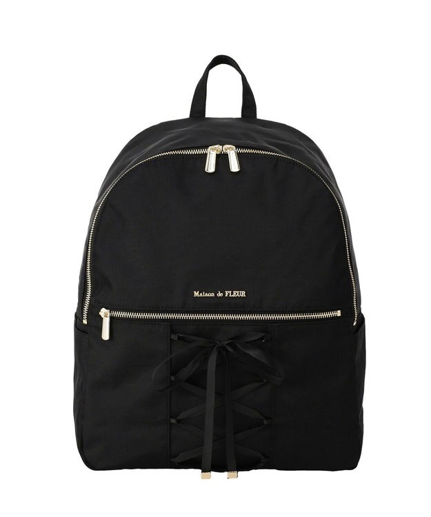 Maison de FLEUR 撥水加工レースアップリボンリュック Black