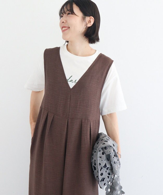 Green Parks 接触冷感麻調ゆったりサロペット Brown