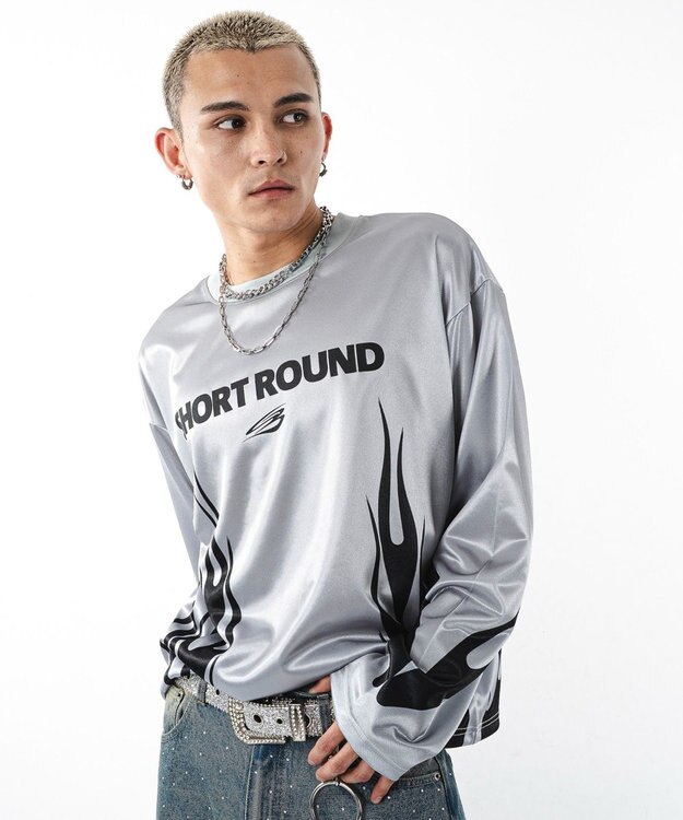 WEGO 【ユニセックス着用ITEM】ファイヤーパターンゲームロゴT（長袖） グレー