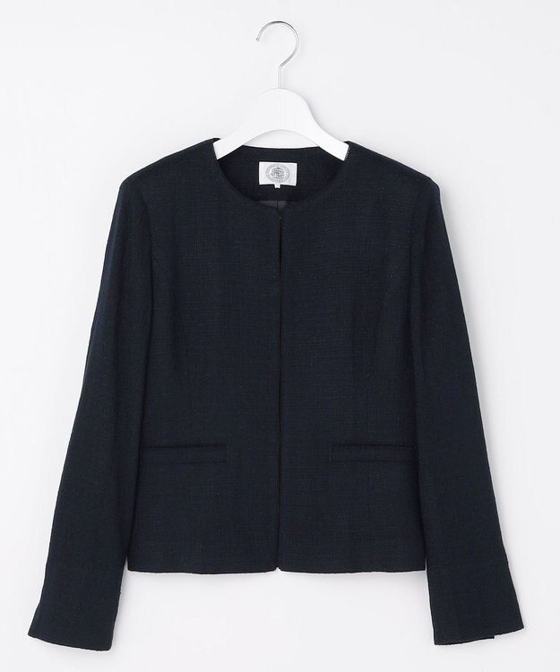 J.PRESS LADIES 【セットアップ対応】Light Tweed ノーカラー ジャケット ネイビー系