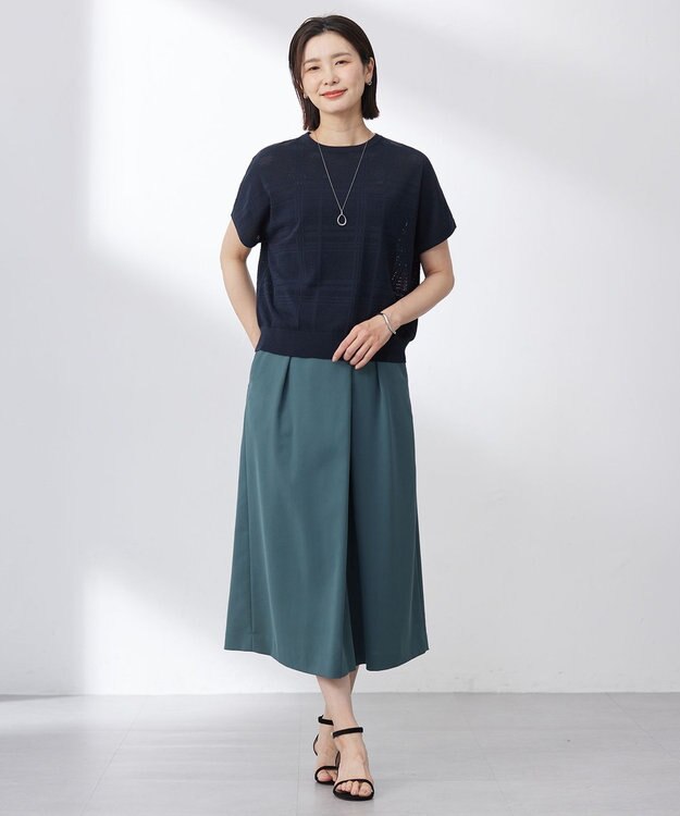 J.PRESS LADIES L 【洗える】メッシュ パターン ニット ネイビー系