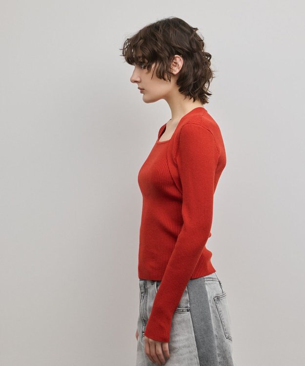 GRACE CONTINENTAL スクエアリブニットトップ レッド