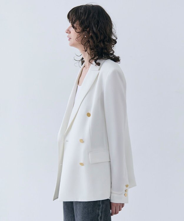 BEIGE， 【洗える・大人百花 春号掲載】JASMINE / ゴールドボタンダブルジャケット Ecru