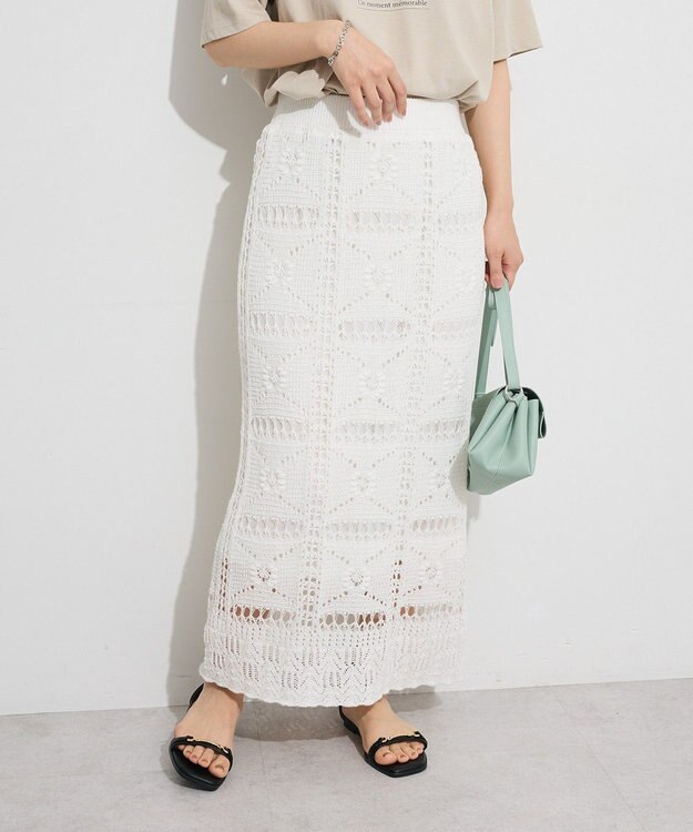 Green Parks クロシェニットスカート White