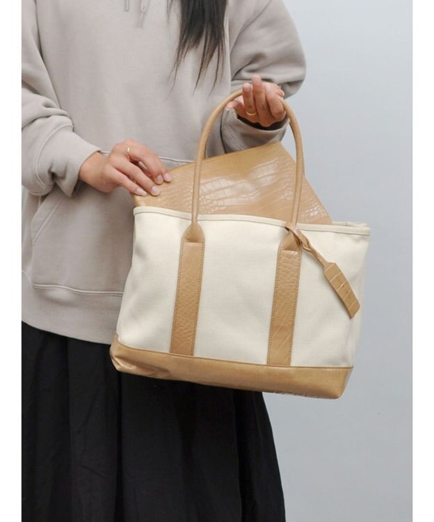 UNBILLION cachecache パーテーションキャンバストートバッグL アイボリーキャメル