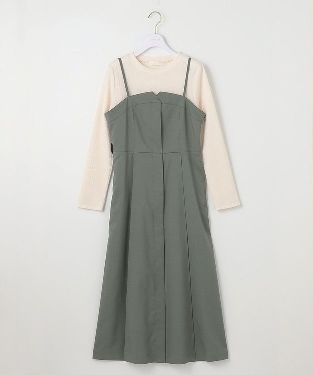 ANY SIS L 【2SET】ビスチェワンピース×シアーラッセルプルオーバーセット カーキ系