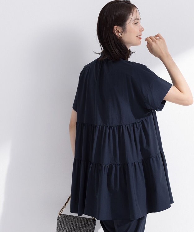 組曲 S スーパーライトストレッチティアード ブラウス ネイビー系