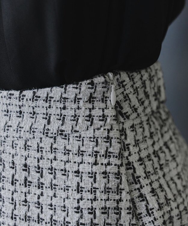 Tiaclasse 【洗える】ツイードタックフレアスカート ホワイト