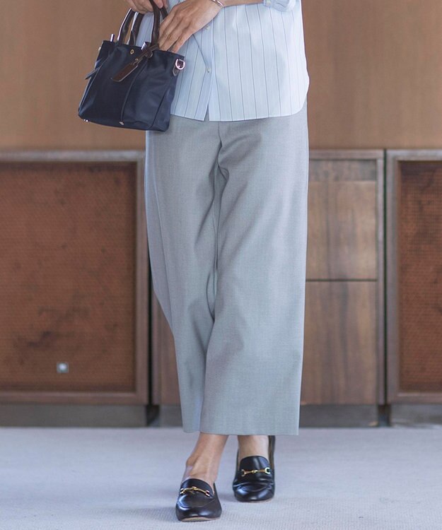 J.PRESS LADIES L 【洗える】シャークスキン セミワイド パンツ ライトグレー系
