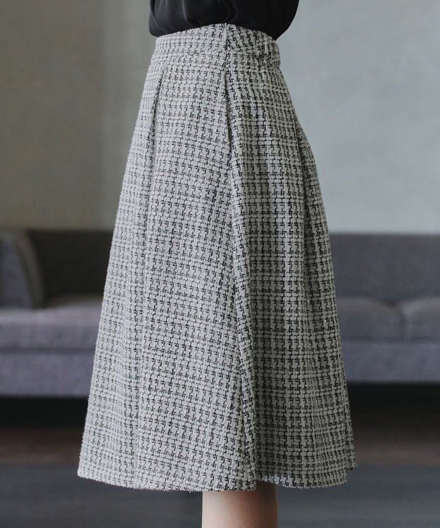 Tiaclasse 【洗える】ツイードタックフレアスカート ホワイト