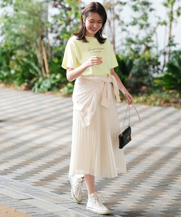 ANY SIS ビジュープリント Ｔシャツ ライム