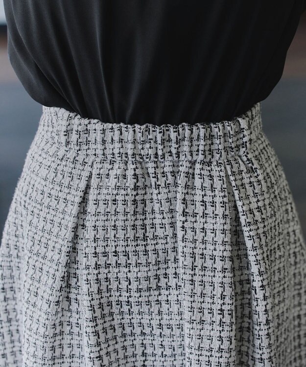 Tiaclasse 【洗える】ツイードタックフレアスカート ホワイト