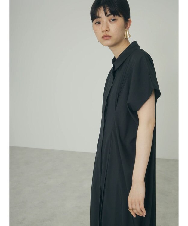 Green Parks ａ．タックプリーツシャツワンピース Black