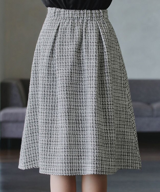 Tiaclasse 【洗える】ツイードタックフレアスカート ホワイト