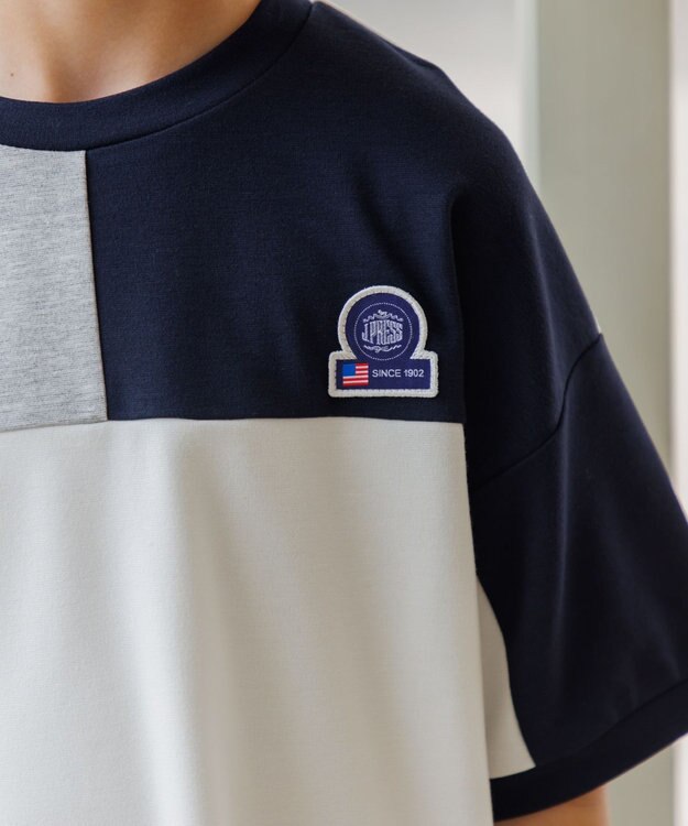 J.PRESS KIDS 【吸水速乾】【140-170cm】ポンチローマ トリコロール 切替Ｔシャツ アイボリー系