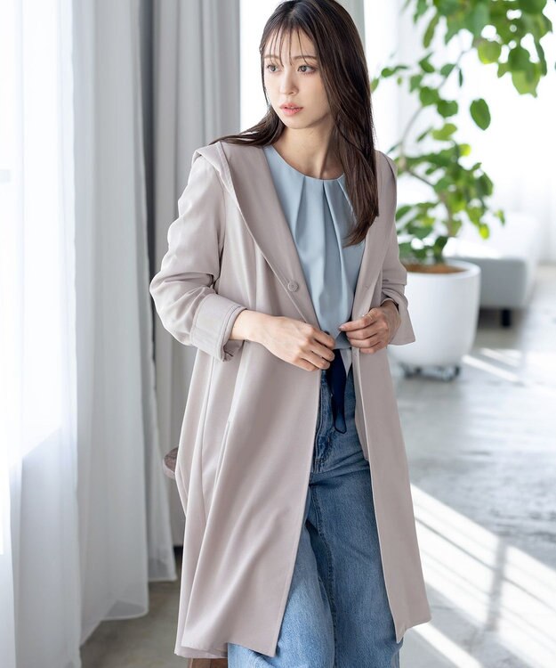 Tiaclasse L 【洗える】バックベルトフーデットコート グレージュ