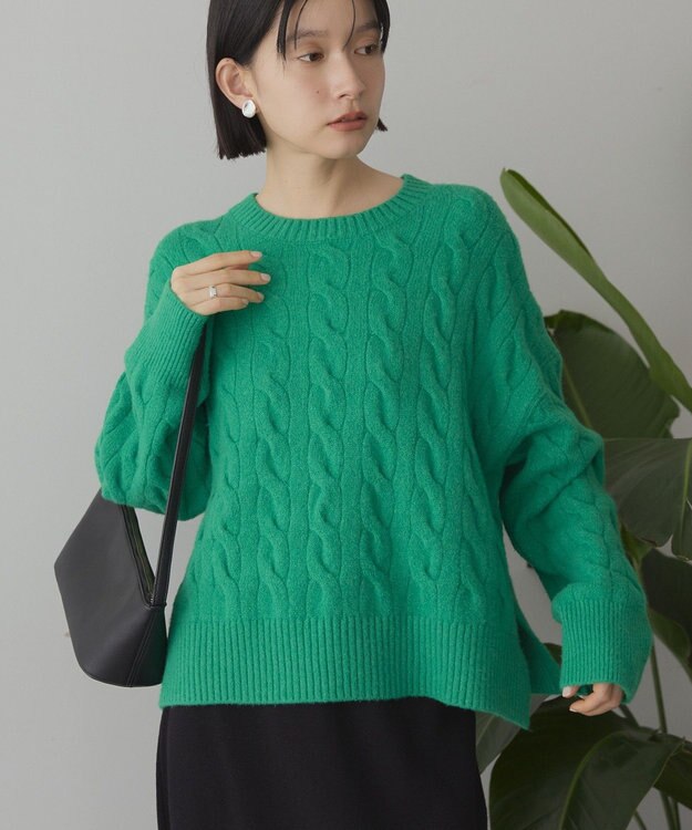 AMERICAN HOLIC ミドルゲージケーブルニットプルオーバー Green