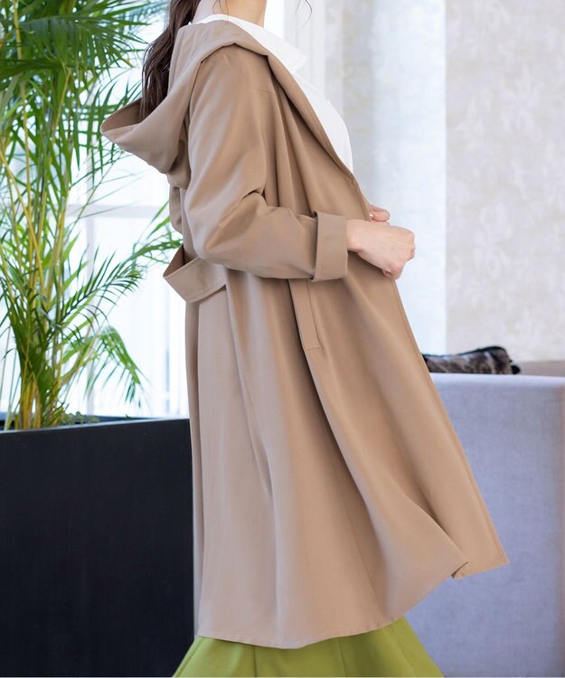 Tiaclasse L 【洗える】バックベルトフーデットコート ベージュ