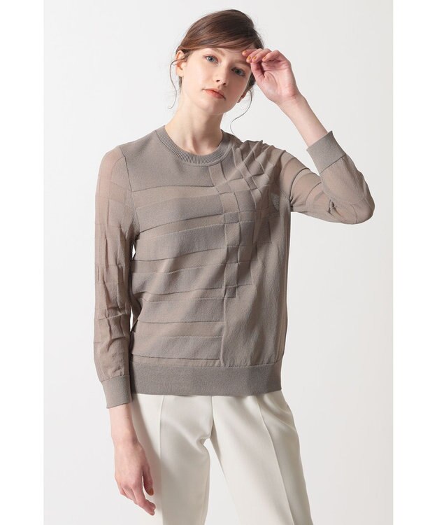 DAKS リンクス柄チェック クルーネックプルオーバー グレージュ