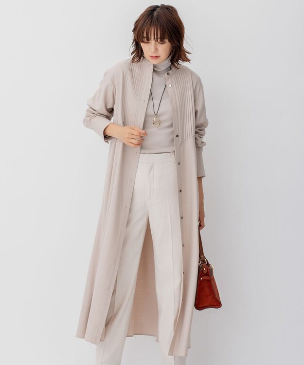 23区 L 【CLASSY.コラボ/洗える】ウールストレッチツイル ピンタック ワンピース ベージュ系
