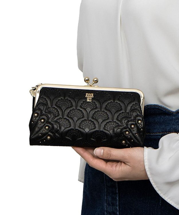 ANNA SUI ピーコック 二つ折り口金長財布 クロ