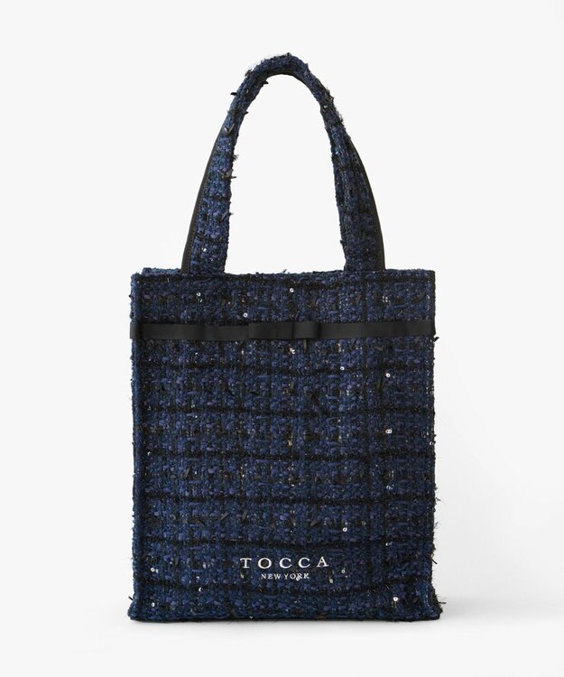 TOCCA 【キャンセル分販売！】【A4サイズ対応】COLOR OF GLORY CUSTOMIZED BAG カスタマイズ トートバッグ ネイビーツイード×細リボン