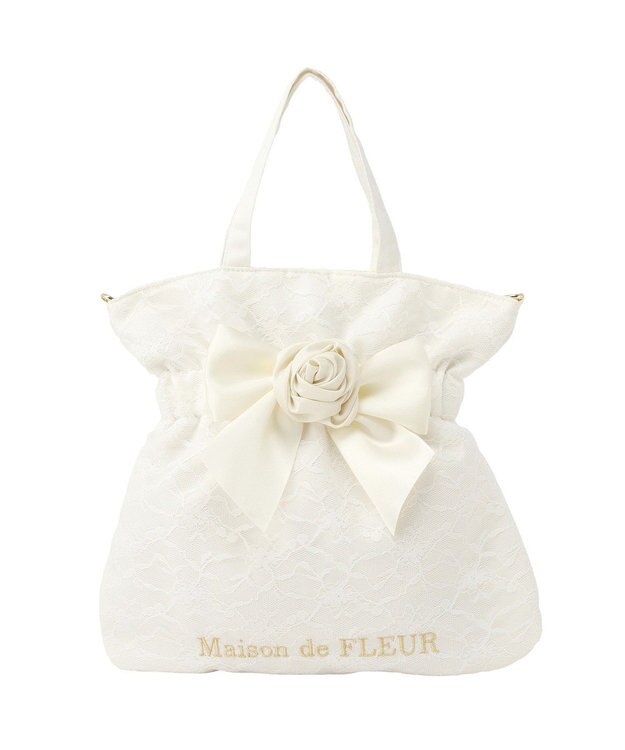 Maison de FLEUR イースターローズリボン2Wayトートバッグ Ivory