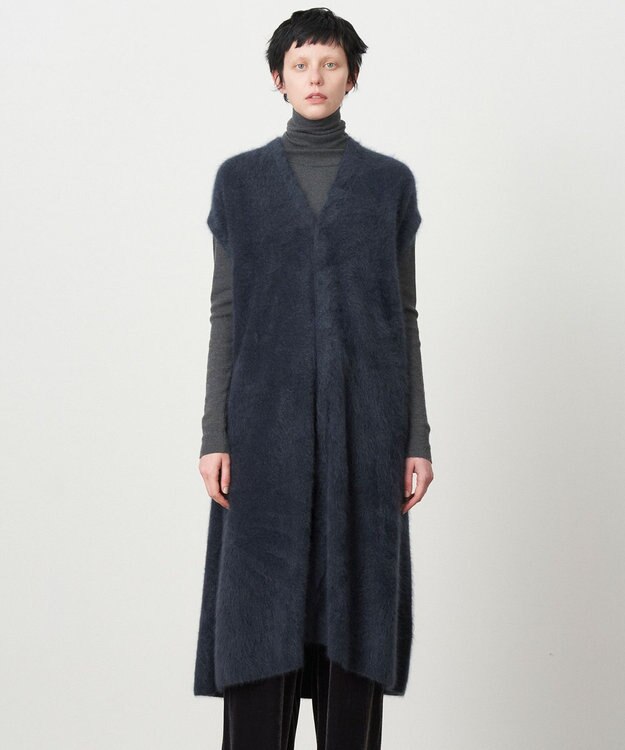 ATON ROYAL FUR CASHMERE | Vネックドレス NAVY