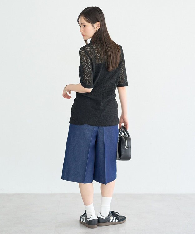 earth music&ecology ストレッチレース襟付シャツ Black
