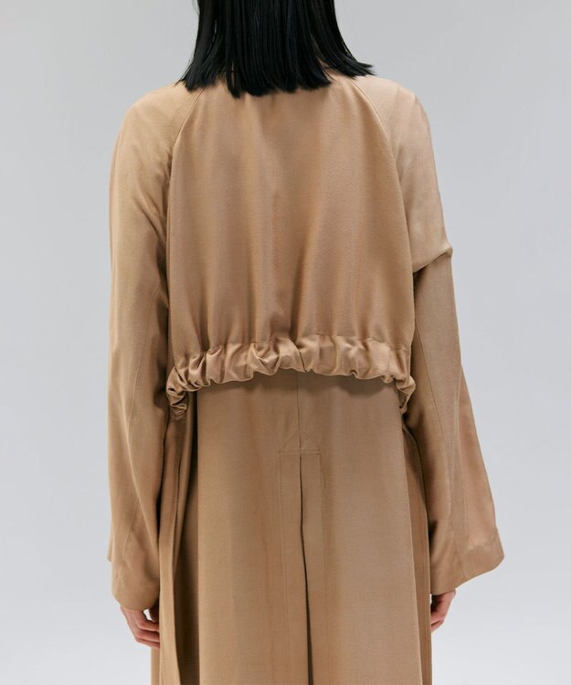 BEIGE， COBURN / シルク混ロングステンカラーコート Camel