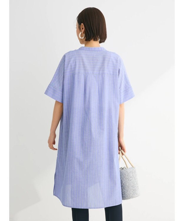 Green Parks 綿麻混スキッパーミニワンピース Stripe Sax