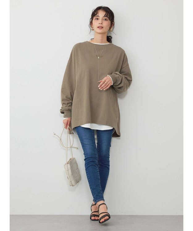 AMERICAN HOLIC 刺繍ロゴミニ裏毛ボートネックチュニック Khaki