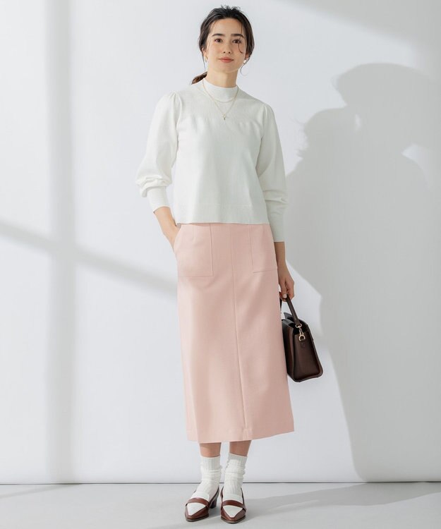 組曲 【洗える・ウエストゴム仕様】2WAYストレッチ スカート ピンク系