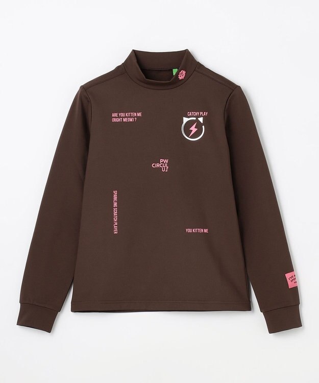 PW CIRCULUS 【裏起毛であたたか】【WOMEN】CATモチーフ  裏起毛ロングスリーブモックネックT   ゴルフウェア レディース ダークブラウン系