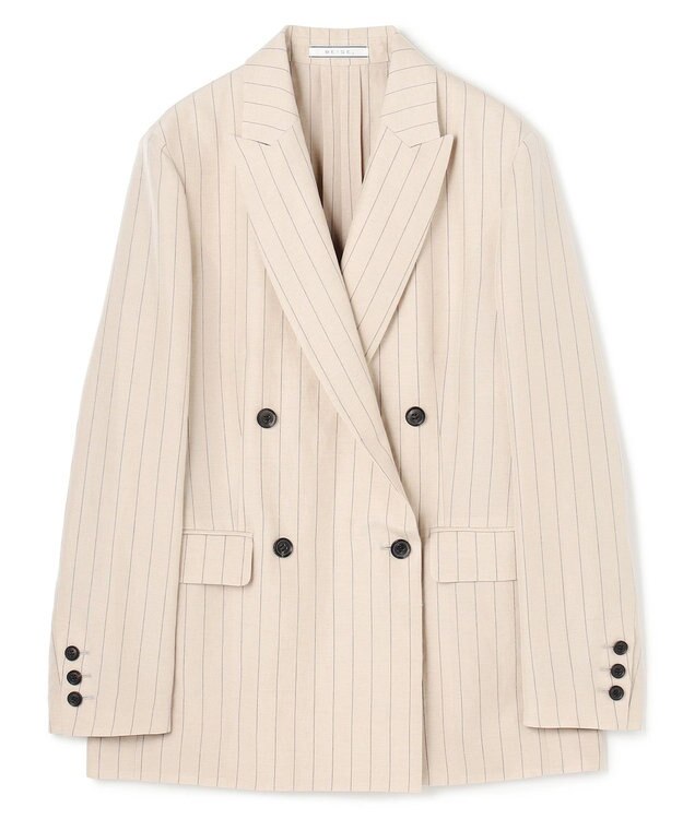 BEIGE， ERYTH / リネンストライプダブルジャケット Flax × Bordeaux