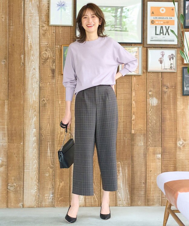 ANY SIS 【シリーズ累計7万本突破！】サーモ2WAYストレッチ ワンタック ワイドパンツ グレーグレンチェック