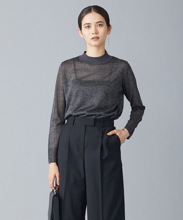 ICB 【洗える】ラメシアー モックネックニット ブラック系