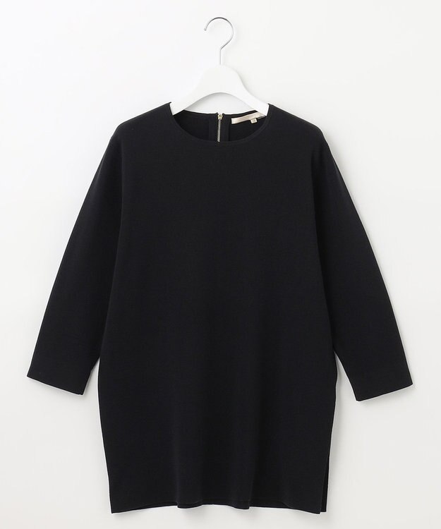 自由区 L 【洗える/セット着用可】ドライコットンハイゲージブラウスライク ニット ネイビー系